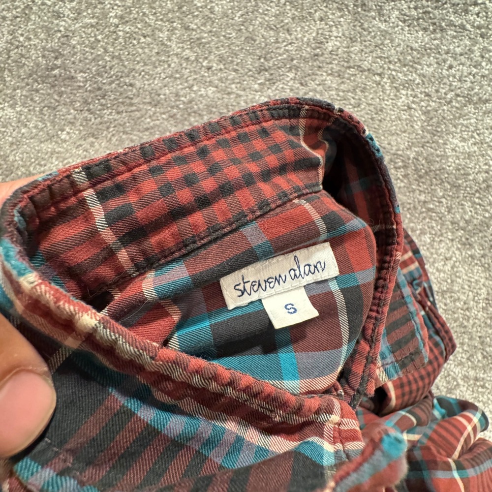 Steven Alan Shirt Mens Small Red Blue Plaid Cotton Casual Button Down USA Preppy - Picture 6 of 10